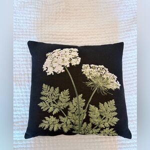 Scully & Scully Black Tapestry Thow Pillow with White & Green Flowers 🌱🌿🍀🪴🍃